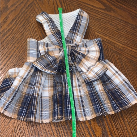 Plaid Dog Harness Dress Ruffle Preppy Plaid Feminine Puppy 🐶 - Picture 6 of 7
